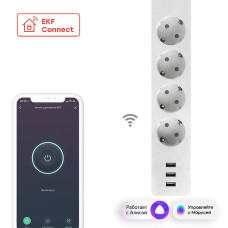 Умный удлинитель 1,8м, 4 гн с/з+USB*4 EKF Connect Wi-Fi