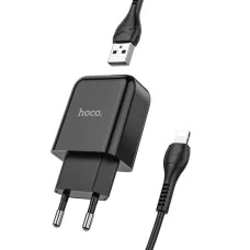Сетевое зарядное устройство hoco N2 USB черный с кабелем Lightning 1/13/130
