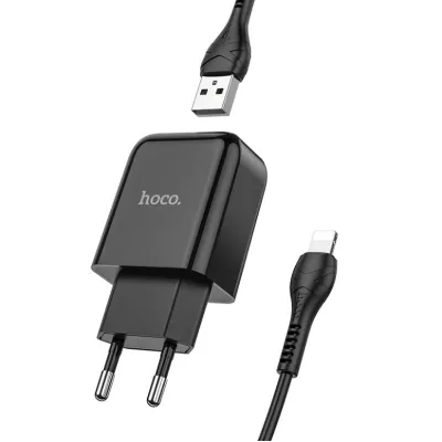 Сетевое зарядное устройство hoco N2 USB черный с кабелем Lightning 1/13/130