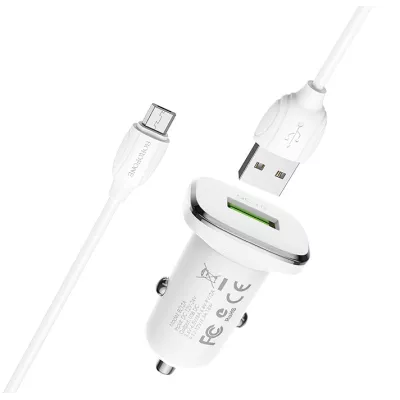 Автомобильное зарядное устройство BOROFONE BZ12A белый, с кабелем Micro 110 1/44/176