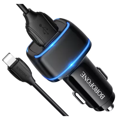 Автомобильное зарядное устройство BOROFONE BZ14 двойной порт черный, с кабелем Lightning 110 1/44/17 Автомобильное зарядное устройство BOROFONE BZ14 двойной порт черный, с кабелем Lightning 110 1/44/17