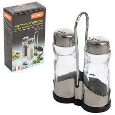 Набор из 3 предметов SPEZIA: солонка 40мл и перечница 40 мл на подставке (нерж.сталь, стекло) 1/24