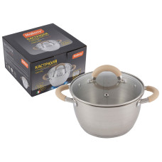 Кастрюля Fortuna, объем 2,5 л, из нерж ст с крышкой, матовый корпус, ручки с силиконом Mallony 1/6