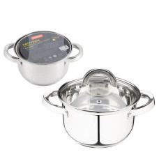 Кастрюля Mediano, объем 1,9 л, диа 16 см, из нерж стали с крышкой, ручки из нерж стали Mallony Кастрюля Mediano, объем 1,9 л, диа 16 см, из нерж стали с крышкой, ручки из нерж стали Mallony