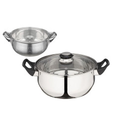 Кастрюля из нерж стали с крышкой (стекло) BAK-04, 3.9 л, ручки - бакелит, без ТМ 1/8