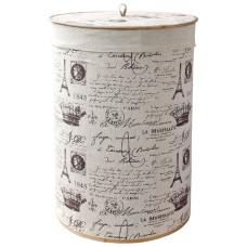 Корзина для белья бамбуковая складная круглая с крышкой и декоративным покрытием из натурального льн Корзина для белья бамбуковая складная круглая с крышкой и декоративным покрытием из натурального льн