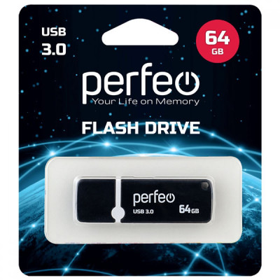 Perfeo USB 3.0 флеш-диск 64GB C08 Black 10/100