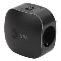 Разветвитель ЭРА SP-3e-USB-BLACK на 3 розетки + 2 USB с заземлением со шторками 16А черный