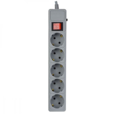 Cетевой фильтр Perfeo "REAL POWER", 1,8м, 5 розеток, 16А, 3500 Вт, тройная защита, серый /30