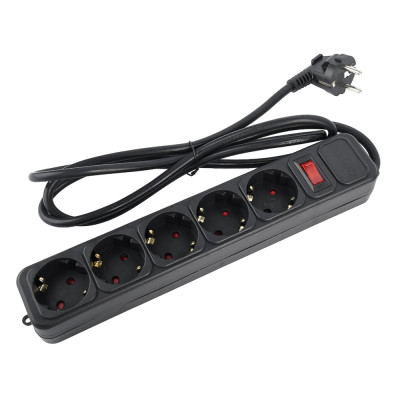 Cетевой фильтр Perfeo "REAL POWER" 5,0м, 5 розеток, 16А, 3500 Вт, тройная защита, черный /30