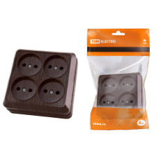 Розетка TDM открытой установки, четырехместная 2П IP20 10A, бук "Ладога" 6/60 Розетка TDM открытой установки, четырехместная 2П IP20 10A, бук "Ладога" 6/60