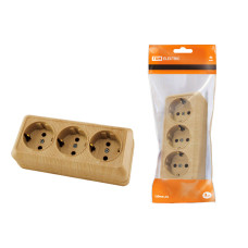 Розетка TDM открытой установки, 3-х местная, горизонтальная 2П+3 IP20 16A, сосна "Ладога" 6/60