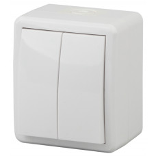 Выключатель двойной IP54, 10АХ-250В, ОУ, Эра Эксперт, 11-1404-01 ЭРА белый 16/160