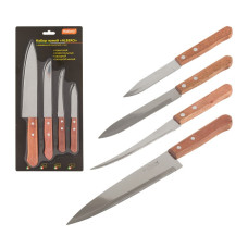 Набор ножей с деревянной рукояткой ALBERO 4 шт поварской, универсальный, овощной, овощной малый 1/12