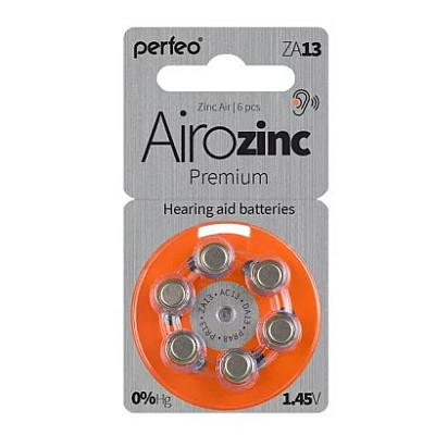 Батарейка Perfeo ZA13/6BL Airozinc Premium для слухового аппарата /60