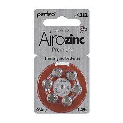 Батарейка Perfeo ZA312/6BL Airozinc Premium для слухового аппарата /60
