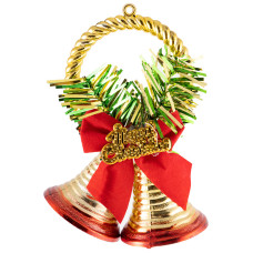 Украшение подвесное "Колокольчики", мат: пластмасса, размер: 12*9см, цвет красный, золотой Украшение подвесное "Колокольчики", мат: пластмасса, размер: 12*9см, цвет красный, золотой