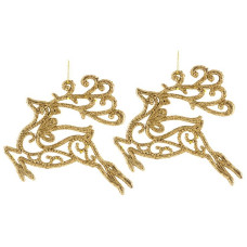 Украшение подвесное "Олень" (2шт), р: 13*14,5см, мат: пластмасса, полиэстер