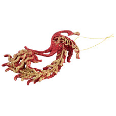 Украшение подвесное "Павлин" (2шт) р: 14*7см, мат: пластмасса, полиэстер, цвет: красный с золотом