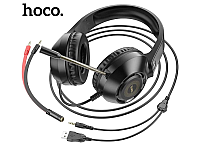 hoco наушники полноразмерные с микрофоном, проводные W108, USB+3.5, черный 1/30