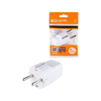 Вилка прямая с/з белая c перфорацией 10А 250В TDM/30