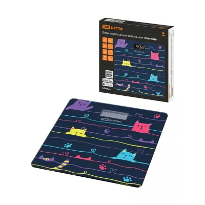 Весы напольные электронные "Котики", стекло, деление 0,01 кг, макс. 180 кг, 28х28 см, TDM