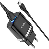 Сетевое зарядное устройство hoco N1 USB черный с кабелем Type-C 1/12/120