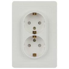 Розетка с ЗК 2X2P+E Schuko со шторкам 16А-250В, IP20, 7-208-01 Intro СУ Style  белый /мин.2шт