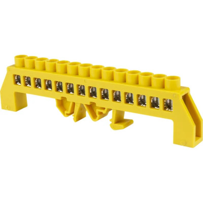 Шина "PE" "земля" в желтом изоляторе на DIN-рейку 8x12мм 14 групп TDM