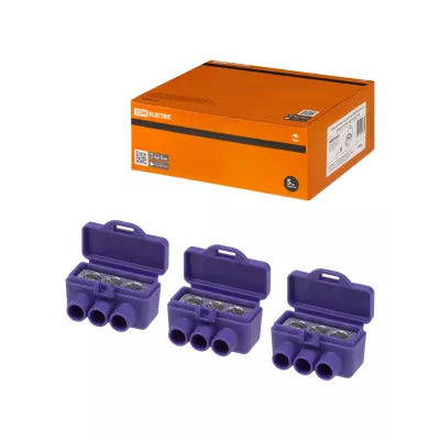 Клемма винтовая изолированная КВИ-3 для Al и Cu проводов (6,0мм2) фиолетовая TDM Клемма винтовая изолированная КВИ-3 для Al и Cu проводов (6,0мм2) фиолетовая TDM