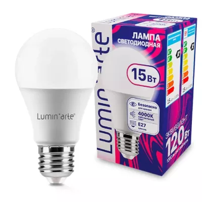 LUMIN'ARTE Лампа светодиодная  LSTD-A60 15Вт 4000K E27 /кратно 10шт