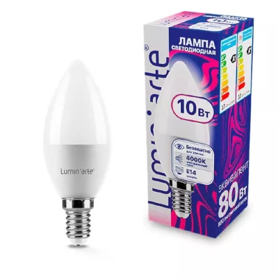 LUMIN'ARTE Лампа светодиодная LSTD-C37 10Вт 4000K E14 /кратно 10шт
