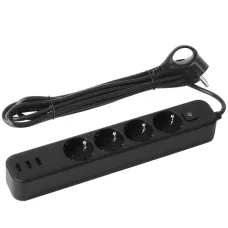 Сетевой фильтр ЭРА USF-4es-1,5m-3xUSBA-B  с ЗК с выключателем 4 розетки+3xUSBA 3,1A 1,5м чер.