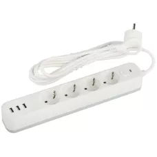 Сетевой фильтр ЭРА USF-4es-3m-3xUSBA-W  с ЗК с выключателем  4 розетки+3xUSBA 3,1A 3м 10А белый