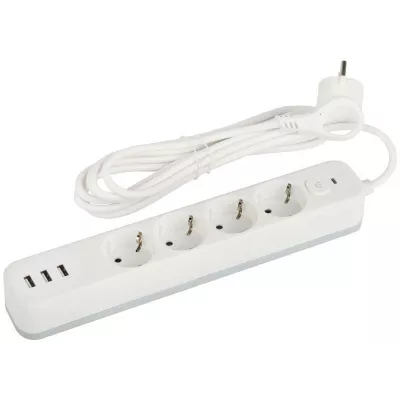 Сетевой фильтр ЭРА USF-4es-3m-3xUSBA-W  с ЗК с выключателем  4 розетки+3xUSBA 3,1A 3м 10А белый