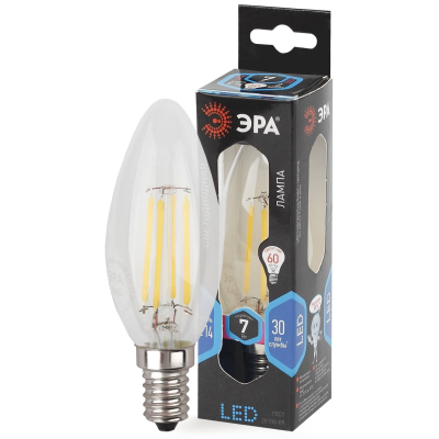 ЭРА Лампа светодиодная QX F-LED-6 Ват-B35-4000K-E14 филаментная (арт.F-LED B35-7W-840-E14) 2/10/100