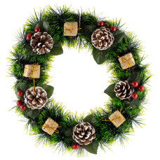 Венок хвойный новогодний с подарками SYCB17-179  диаметр 32 см /24