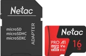 Карта памяти MicroSDXC 16GB V30/A1/C10 Netac P500 Extreme Pro с адаптером