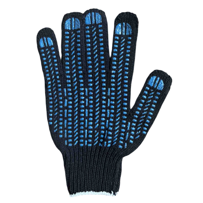 Перчатки х/б 7,5кл 6-нитка с ПВХ ЧЕРНАЯ ПРОТЕКТОР  БЕЗ МАРКИРОВКИ