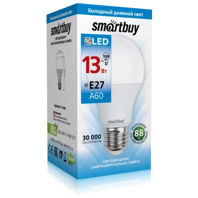 Smartbuy Лампа светодиодная LED A60 13Вт 6000К Е27 3/100