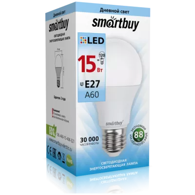 Smartbuy Лампа светодиодная LED A60 15Вт 4000К Е27 3/100 Smartbuy Лампа светодиодная LED A60 15Вт 4000К Е27 3/100