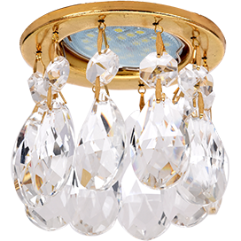 Точечный светильник Ecola MR16 CR1006 GU5.3 Glass 84*10, с капл. хруст. на прям.подв прозр/золот ЦЕН