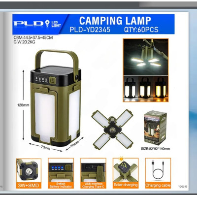 Фонарь кемпинговый PLD-YD-2345, инд. батареи, type-c, солн. батарея Фонарь кемпинговый PLD-YD-2345, инд. батареи, type-c, солн. батарея