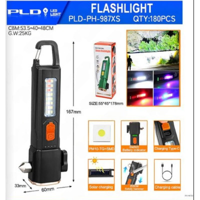 Фонарь ручной аккум. PLD-PH-987XS TG+SMD, инд. батареи, type-c, солн. батарея, ZOOM, крепл. карабин Фонарь ручной аккум. PLD-PH-987XS TG+SMD, инд. батареи, type-c, солн. батарея, ZOOM, крепл. карабин