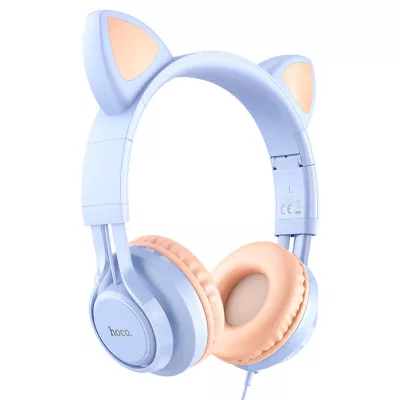 hoco наушники полноразмерные с микрофоном W36 CAT, светло-голубой, 3,5 мм, 1,2 метр 1/30
