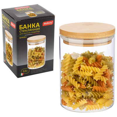 Стеклянная банка для сыпучих продуктов с крышкой BAMBU, объем: 0,6 л Mallony Стеклянная банка для сыпучих продуктов с крышкой BAMBU, объем: 0,6 л Mallony