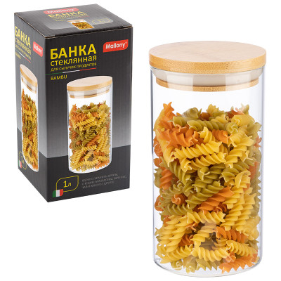 Стеклянная банка для сыпучих продуктов с крышкой BAMBU, объем: 1 л Mallony