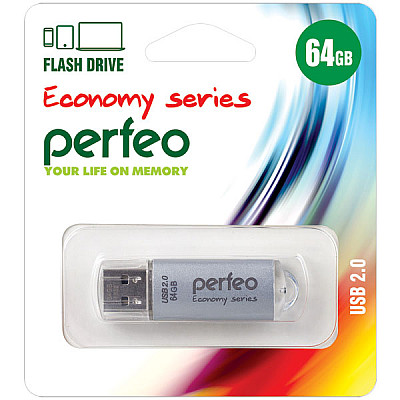 Perfeo USB флэш-диск 64GB E01 Silver economy series /10