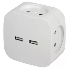 Разветвитель ЭРА SP-4-USB-W на 4 розетки + 2xUSB 2400mA, без заземл 10А (белый)