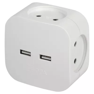 Разветвитель ЭРА SP-4-USB-W на 4 розетки + 2xUSB 2400mA, без заземл 10А (белый)